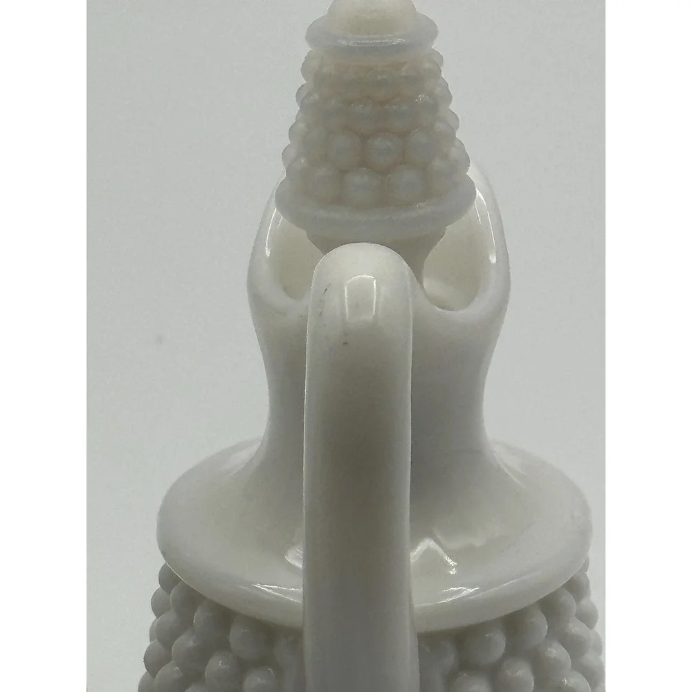 Vintage Fenton Milk Glass Hobnail Cruet Set-Oil Vinegar Bottles with Stoppers